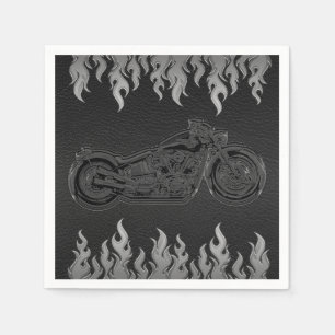 Serviette Jetable Black Leather Silver Chrome Motorcycle Party