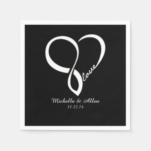 Serviette Jetable Black Love Coeur Mariage Party Papier ensemble de