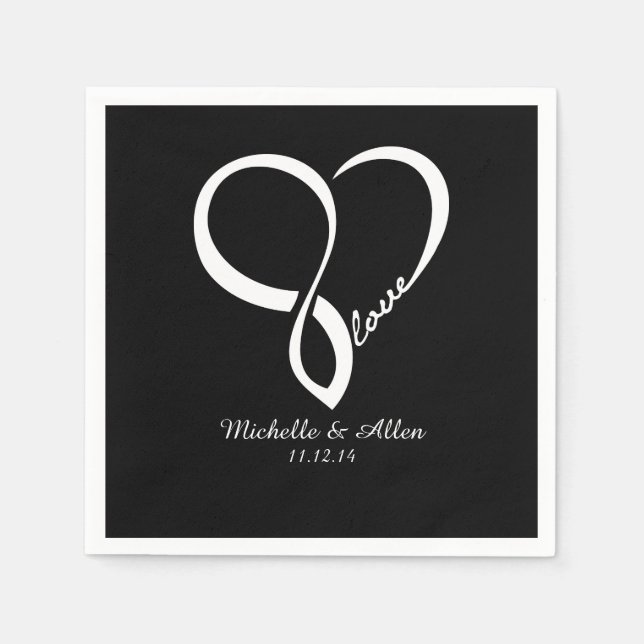 Serviette Jetable Black Love Coeur Mariage Party Papier ensemble de  (Devant)