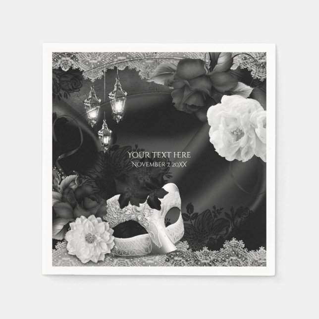 Serviette Jetable Black & White Elegant Masquerade Party (Devant)