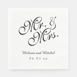 Serviette Jetable Black White M et Mme   Papier mariage