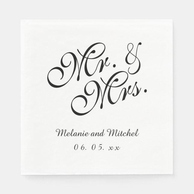 Serviette Jetable Black White M et Mme | Papier mariage (Devant)