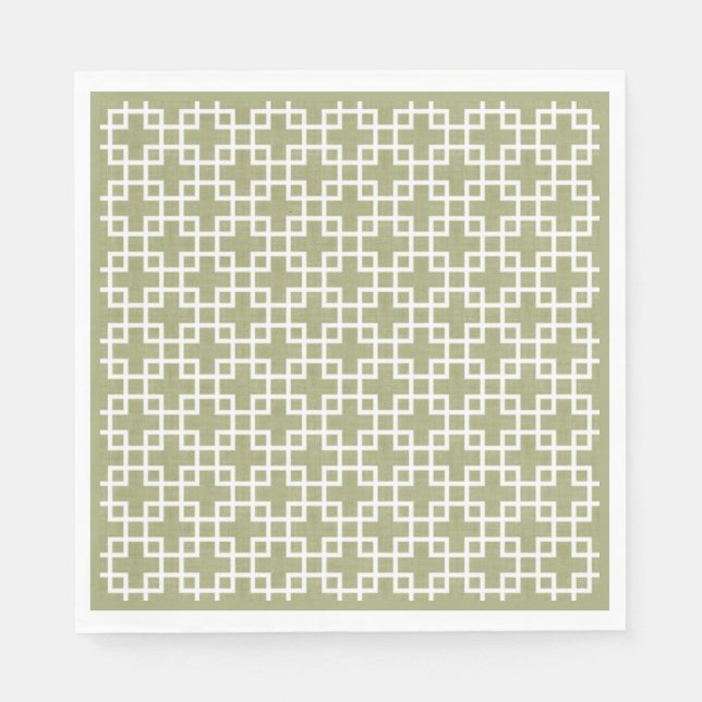Serviette Jetable Blanc Retro Chic Carré Motif Sur Olive Green (Devant)
