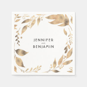 Serviette Jetable Blancs et Bleu d'automne d'or Mariage élégant