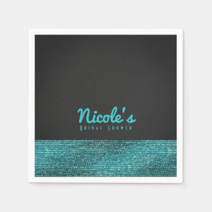 Serviette Jetable Bleu Aqua et Gris Moderne Glamour Sequins Chic Fêt
