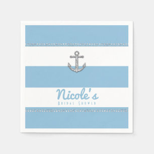 Serviette Jetable Bleu barbeau et rayures blanches Ancrage diamant