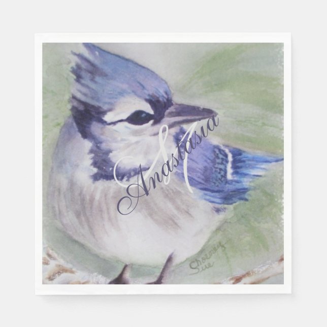 SERVIETTE JETABLE BLEU BIRD BOND HAPPINESS MONOGRAM PARTI (Devant)