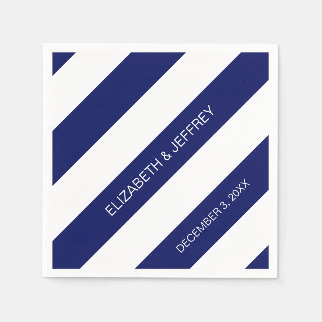 Serviette Jetable Bleu blanc Horiz Preppy Stripe #3 Monogramme (Devant)