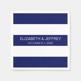 Serviette Jetable Bleu blanc Horiz Preppy Stripe #3 Monogramme