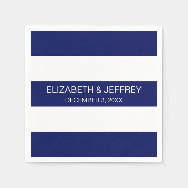 Serviette Jetable Bleu blanc Horiz Preppy Stripe #3 Monogramme (Devant)