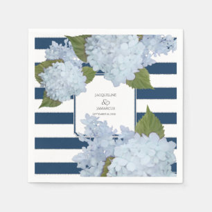 Serviette Jetable Bleu bleu marine Hydrangea floral rayé blanc