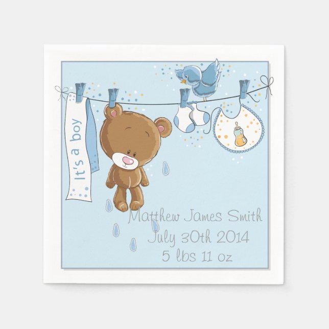 Serviette Jetable Bleu C'est un garçon Baby shower Party Napkins (Devant)