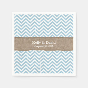 Serviette Jetable Bleu Chevron rayures Burlap ruban Mariage rustique