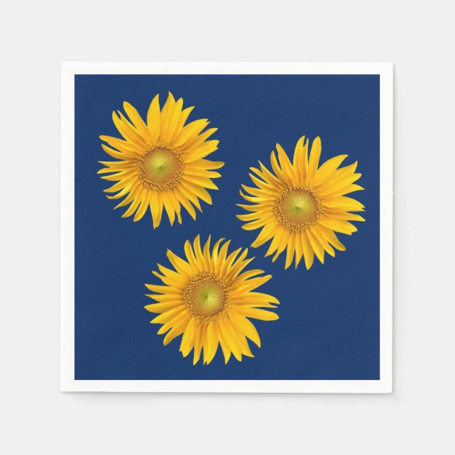 Serviette Jetable Bleu de la marine des tournesols rustiques (Devant)
