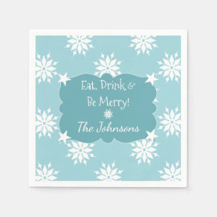 Serviette Jetable Bleu de Noël avec des flocons de neige