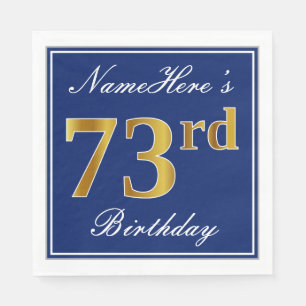 Serviette Jetable Bleu Élégant, Faux Gold 73e anniversaire; Nom pers