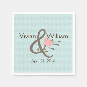 Serviette Jetable Bleu et Corail Mariage floral Napkin