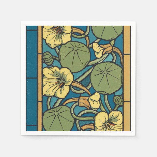 Serviette Jetable Bleu jaune Nasturtium Fleur Nouveau Motif (Devant)