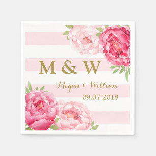 Serviette Jetable Bleu rayures rose Mariage d'aquarelle Monogramme