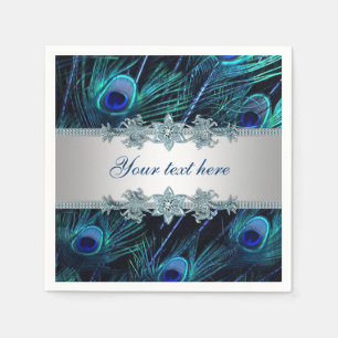 Serviette Jetable Bleu Royal Paon Argenté