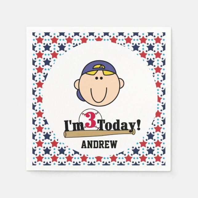 Serviette Jetable Blond Boy Baseball 3e Anniversaire Papier Napkins (Devant)