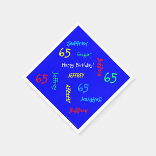 Serviette Jetable Blue 65th Birthday Party Liste des noms répétiti