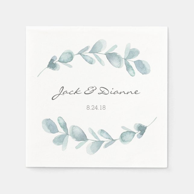 Serviette Jetable Blue Eucalyptus Mariage personnalisé Napkin (Devant)