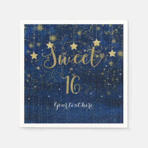 Serviette Jetable Blue & Gold Starry Celestial Sky Sweet 16 Party
