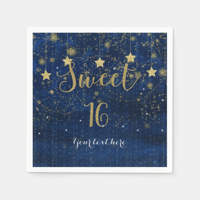 Serviette Jetable Blue & Gold Starry Celestial Sky Sweet 16 Party (Devant)