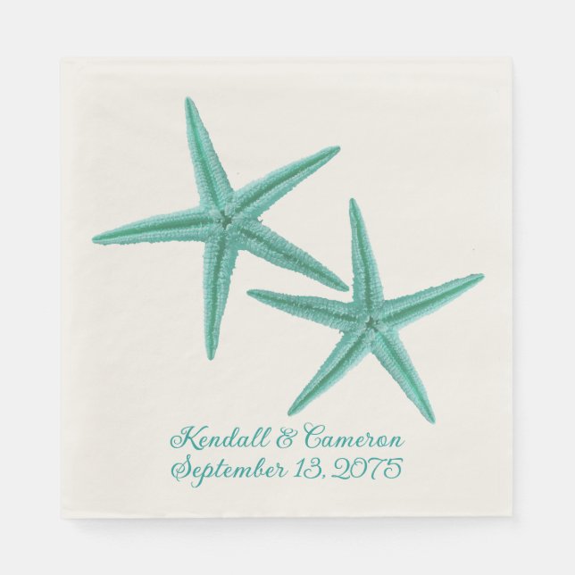 Serviette Jetable Blue Green Starfish Couple Mariage (Devant)