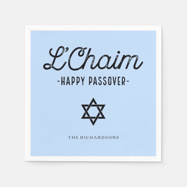 Serviette Jetable Blue L'Chaim Happy Passover en Typographie tendanc (Devant)