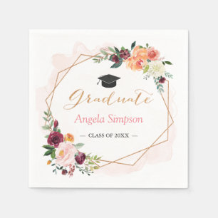 Serviette Jetable Blush Bourgogne Floral Gold Frame Party