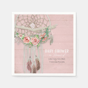 Serviette Jetable BOHO Baby shower Feathers Dream Catcher Roses en b