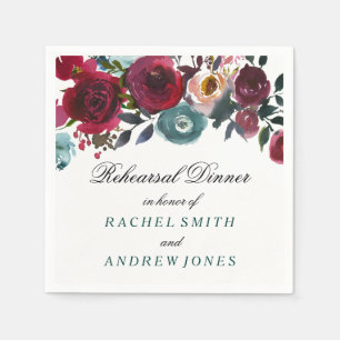 Serviette Jetable Boho Bordo Burgundy Dîner de répétition des fleurs