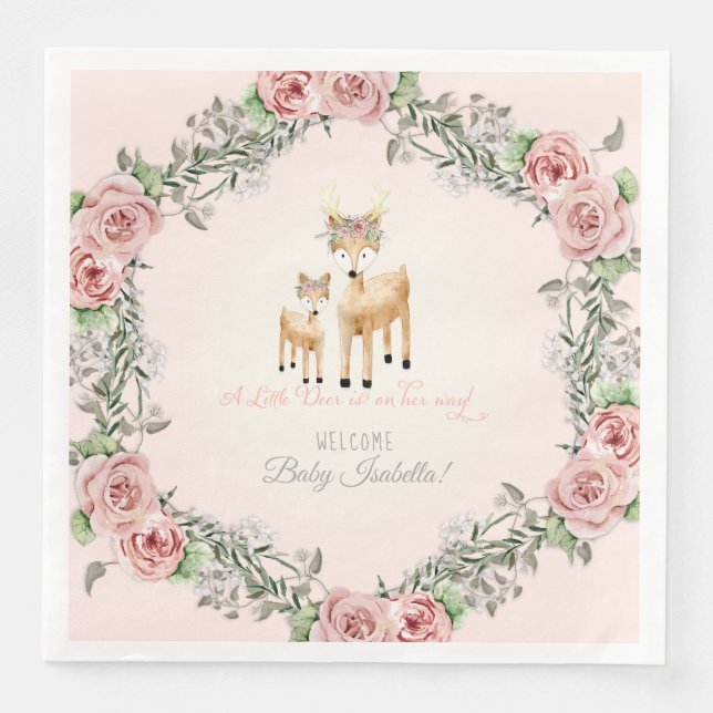 Serviette Jetable Boho Floral Wreath Deer Antler Baby Girl Douche (Devant)