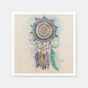 Serviette Jetable Boho Watercolor Mandala Dreamcatcher