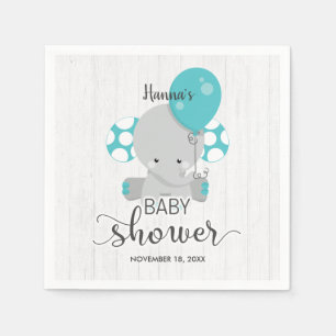 Serviette Jetable Bois et éléphant Turquoise Baby shower neutre genr