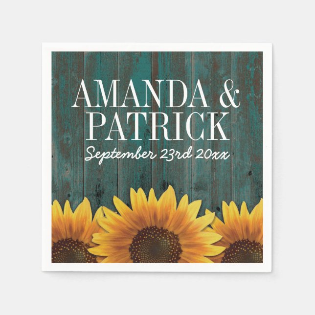 Serviette Jetable Bois turquoise du pays + Mariage de tournesol rust (Devant)