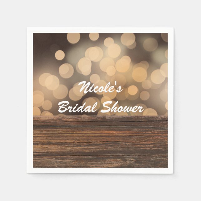 Serviette Jetable Bokeh Lights & Wood Rustic Sparkle Mariage (Devant)