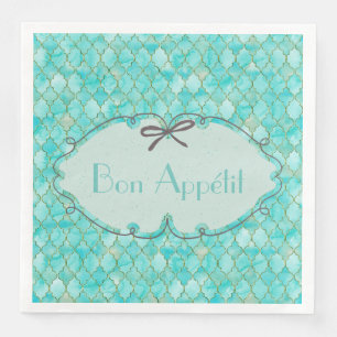 Serviette Jetable Bon Appétit - costumé Aqua motif Marocain d'or