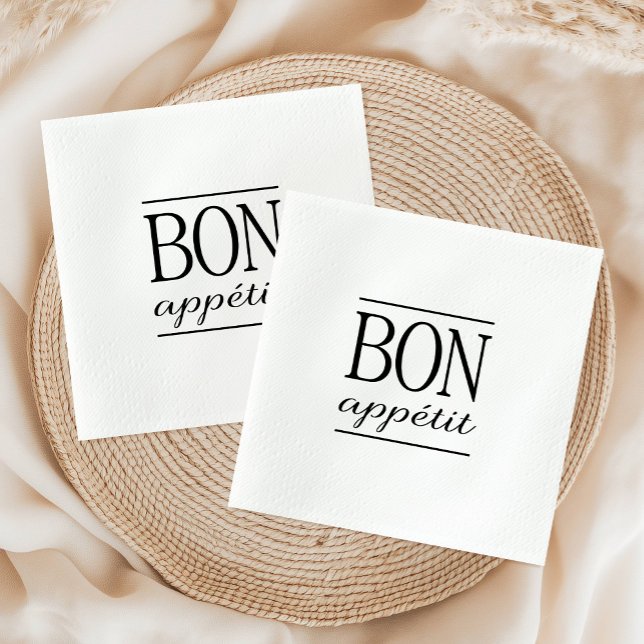 Serviette Jetable BON APPETIT Typographie Noir et Blanc (BON APPETIT Black & White Kitchen Quote Typography Paper Napkins)