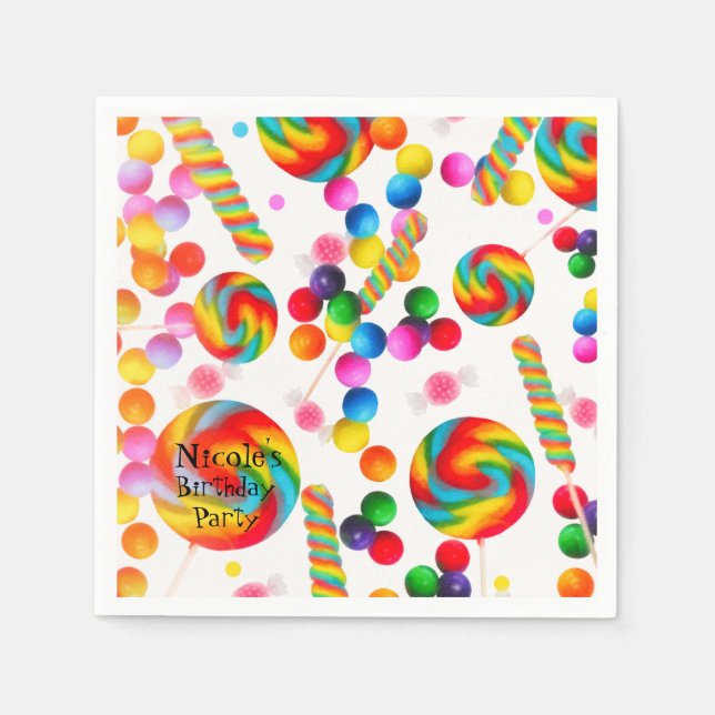 Serviette Jetable Bonbon Arc-en-ciel Joyeux Anniversaire Candyland (Devant)