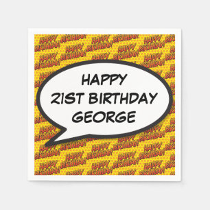 Serviette Jetable BONJOUR D'ANNIVERSAIRE Personnalisé Fun Speech Bub