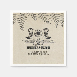 Serviette Jetable Bottes Tournesol Cowboy Mariage campagnard rustiqu