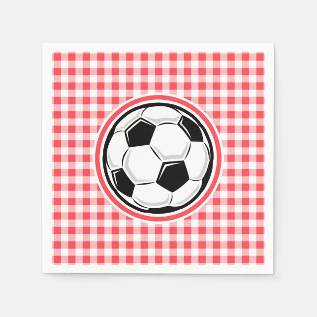 Serviette Jetable Boule de soccer; En vichy rouge et blanc (Devant)