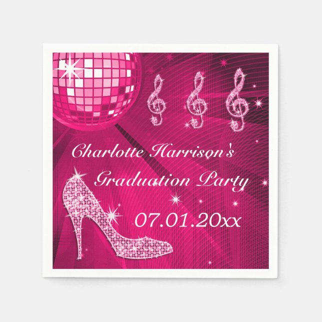 Serviette Jetable Boule Disco Rose Chaud et talons étincelants Gradu (Devant)