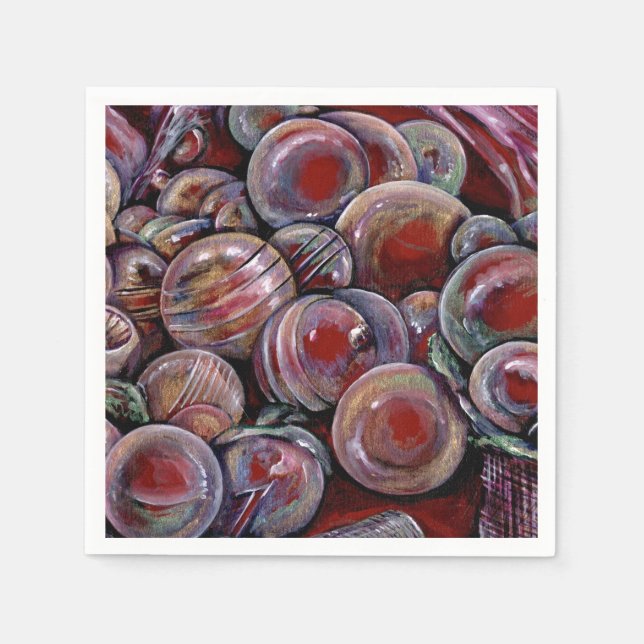 Serviette Jetable Boules de Noël rouges (Devant)