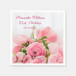 Serviette Jetable Bouquet De Roses Rose 21ème Anniversaire