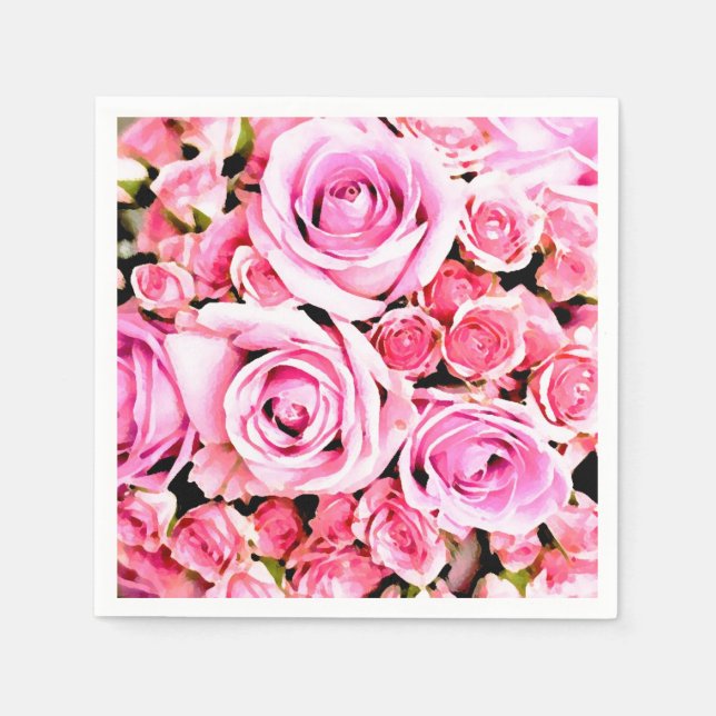 Serviette Jetable Bouquet rose (Devant)