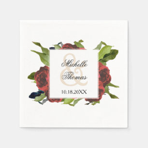Serviette Jetable Bouquet Rose rouge Mariage floral